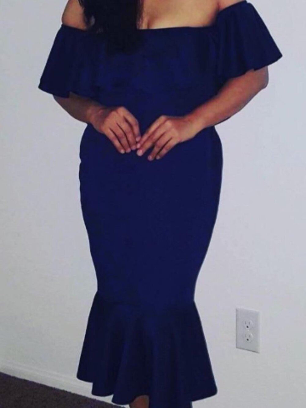 Navy ruffle midi/bodycon dress